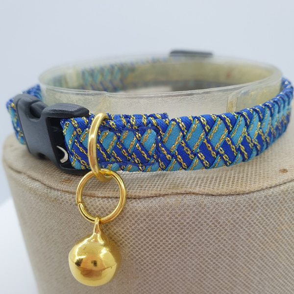 Breakaway Cat Collar in Unusual Blue Braided Ribbon