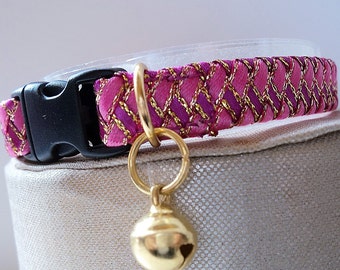 Girl Kitten Collar / Small Cat Collar in Two Tone Pink and Gold