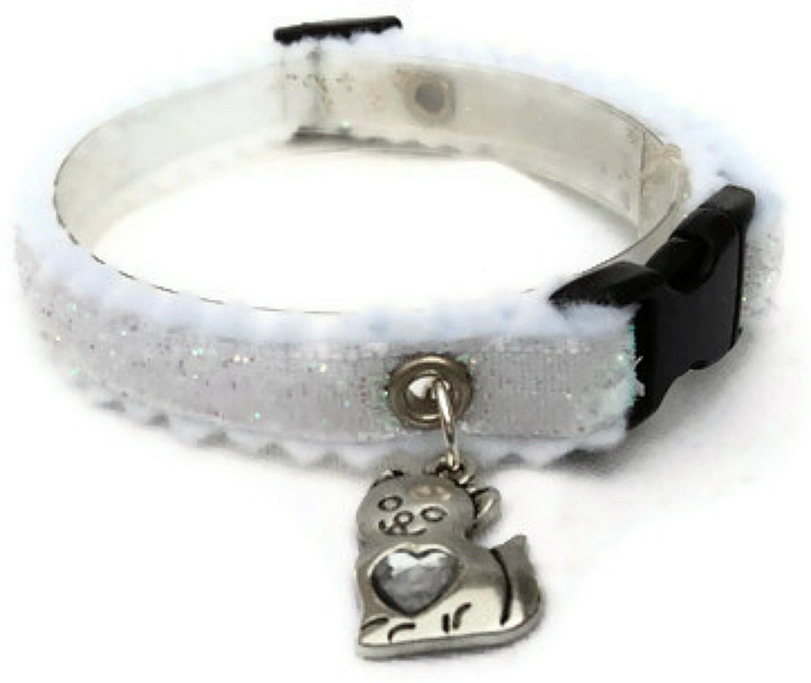 White Cat Collar Breakaway Style With Kitty Charm Etsy