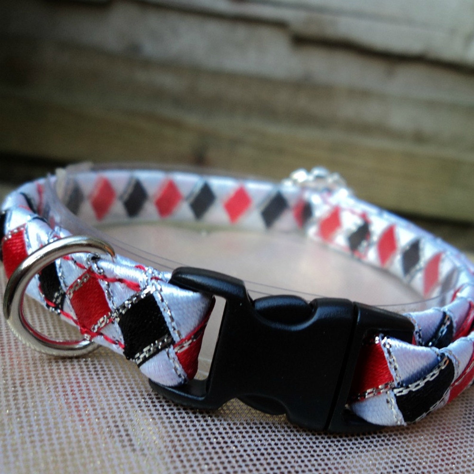 Cat Collar White With Diamond Pattern and Kitty Charm Etsy