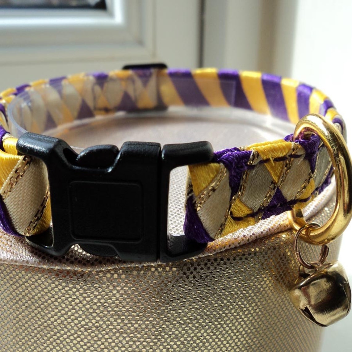 Breakaway Safety Cat Collar in Purple Yellow and Cream Etsy