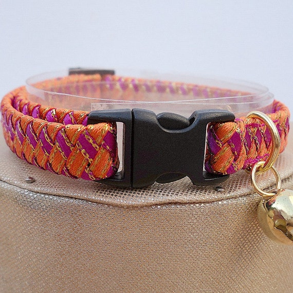 Breakaway Designer Cat Collars Hot Pink and Orange Braided 