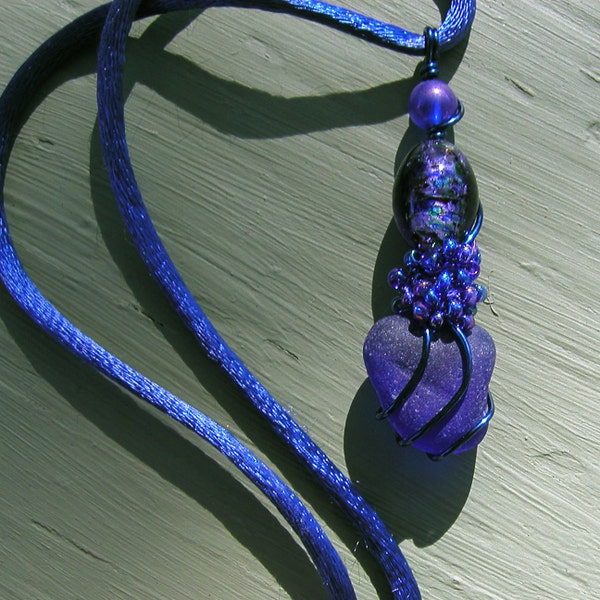 Sea Glass Necklace … deep ocean blue