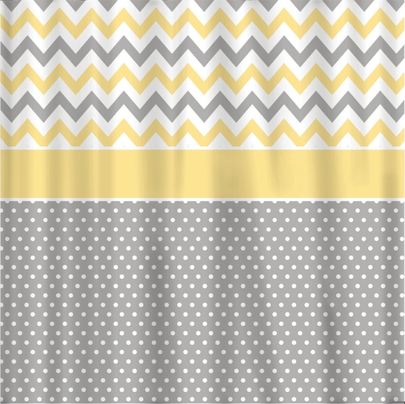 Rideau De Douche Pois Gris Et Jaune Pastel Accents Hibou Elements Et Chevron De Personnalisé Sur Mesure