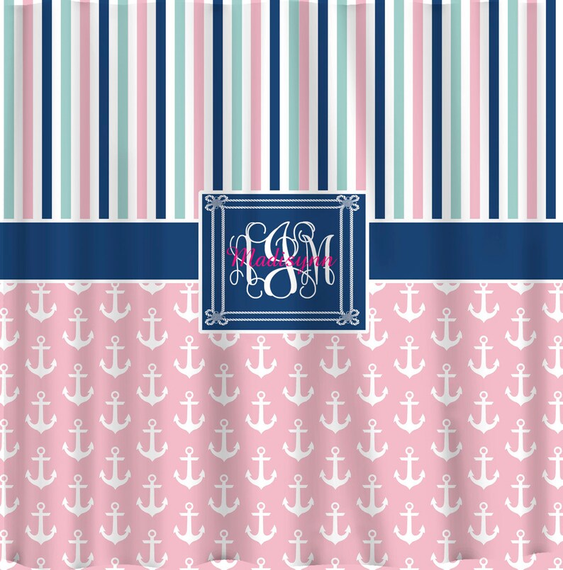 Anchor and Stripe Designer Shower Curtain Personalized Any Etsy