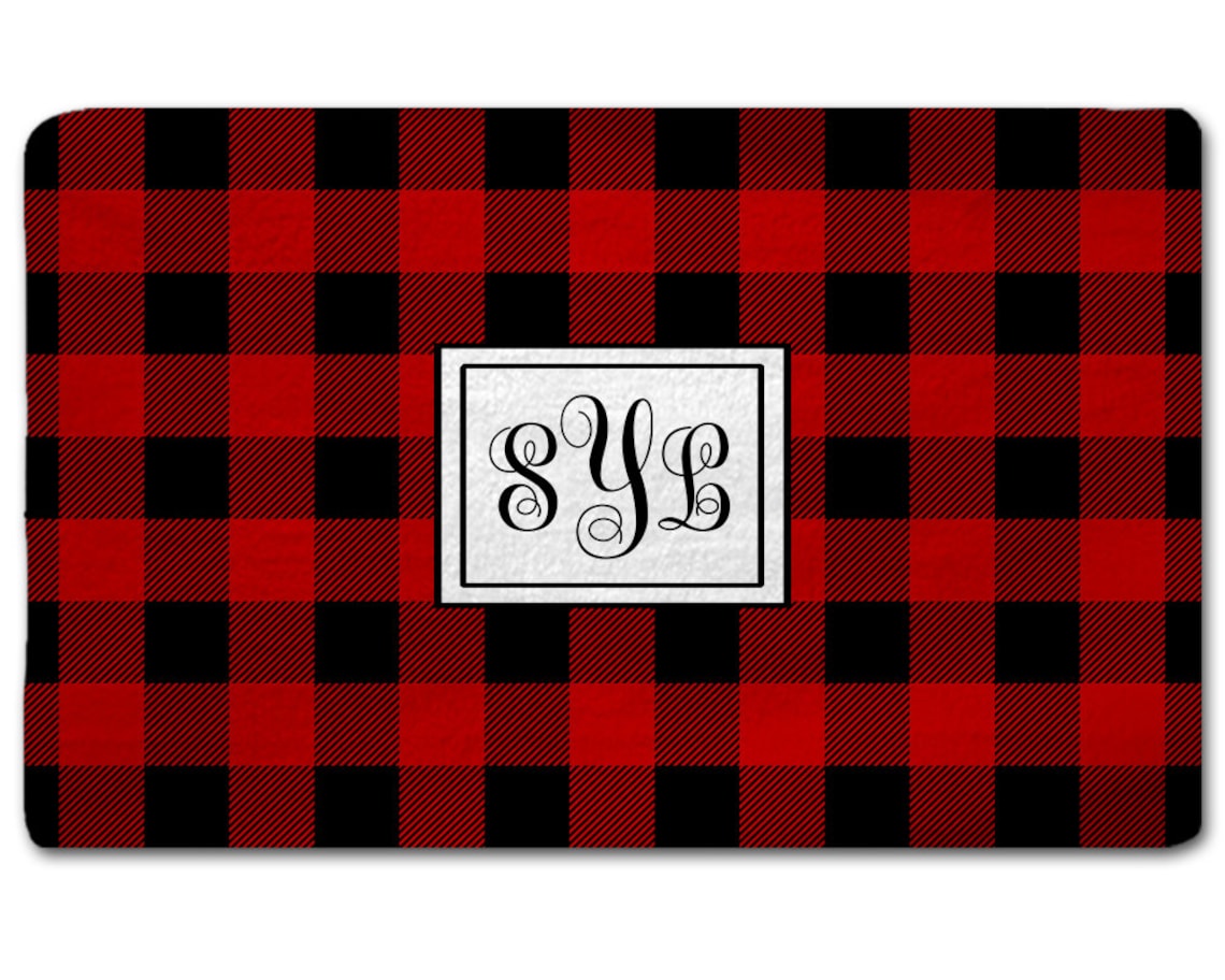 Personalized Black and Red Buffalo Plaid Plush Fuzzy Area Rug Etsy