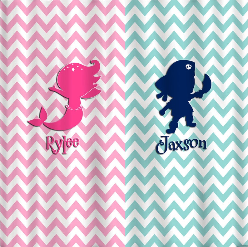 Pirate Mermaid Chevron Half And Half Shower Curtain Shown Etsy