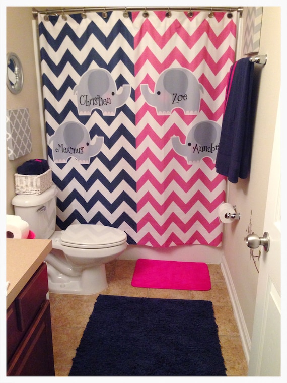 Split Color Elephant Theme Chevron Shower Curtain Hot Pink Etsy
