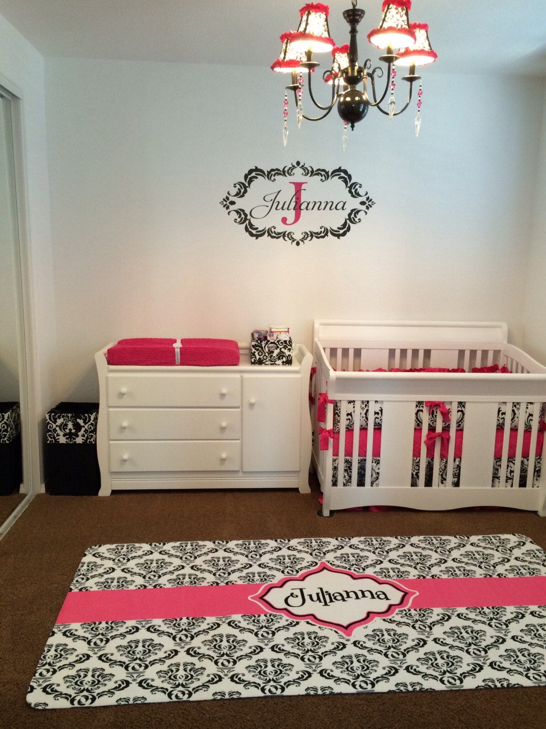 Damask & Polka Dots Nursery Rug Black and White with Accent Etsy