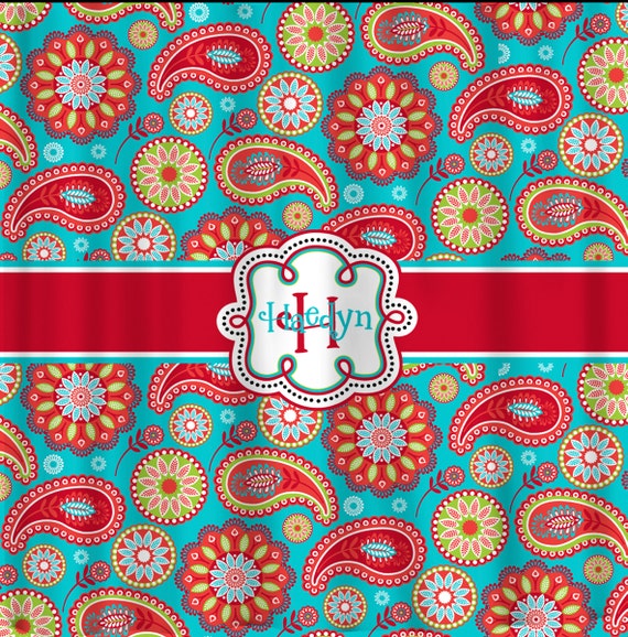 Turquoise And Red Gypsy Paisley Shower Curtain Custom Etsy