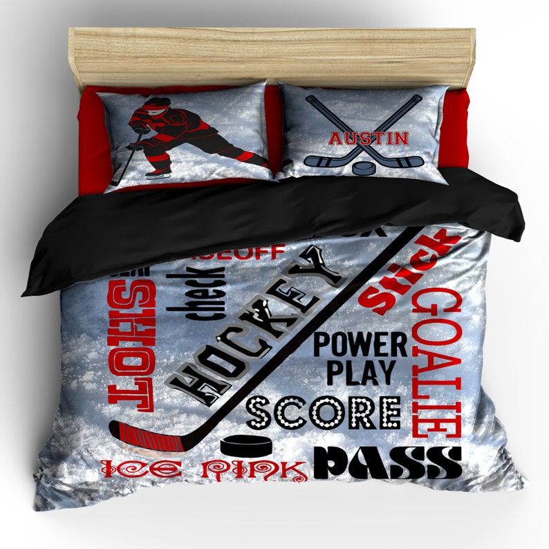 Hockey Words Bedding New With Red Accents Phrases And Player Etsy