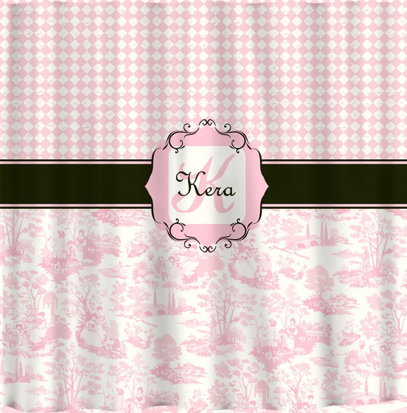 Pink Diamonds & Toile Personalized Shower Curtain Custom with Etsy