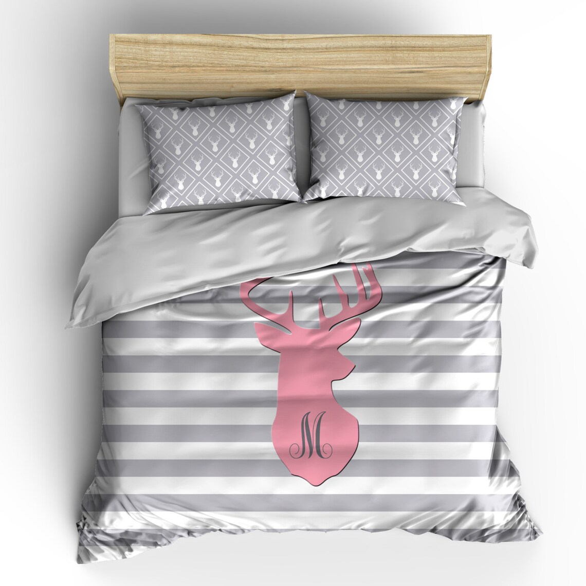 Custom Personalized Stripe and Deer Head Bedding Set Etsy