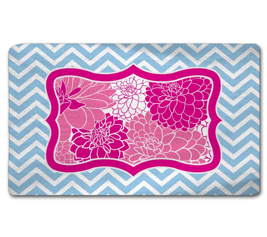 Fuzzy Area Rug Baby Blue Chevron with Hot Pink Dahlia Etsy
