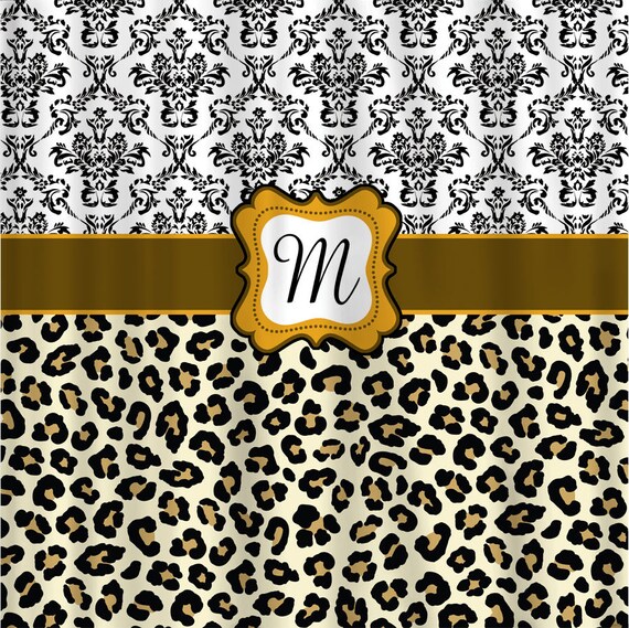 Damask And Leopard Shower Curtain Personalized Custom With Your Name Or Initials