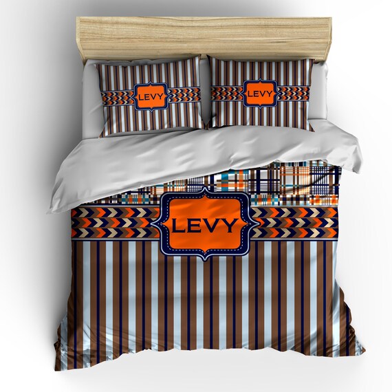 Custom Personalized Madras Plaidchevron And Stripe Bedding Etsy