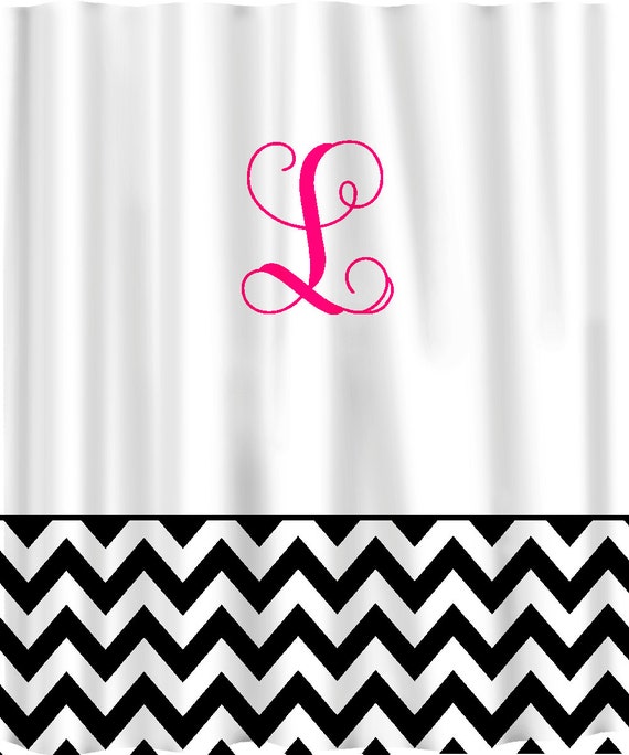 Custom Shower Curtain Solid With Chevron Lower Border Etsy