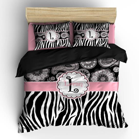 Personalized Custom Grey Black Paisley Zebra Bedding Set Etsy