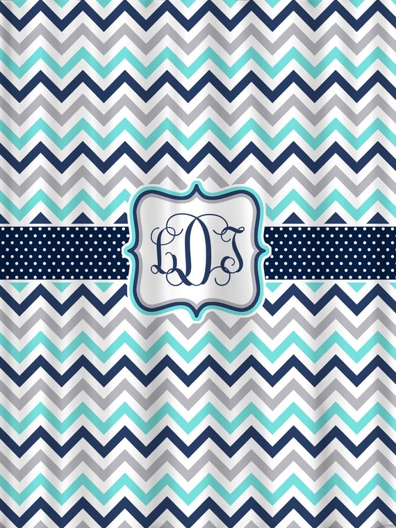 Personalized Multi Chevron Shower Curtain Navy Lt Teal Grey Personalized Multi Chevron Shower, Navy Chevron Shower Curtain