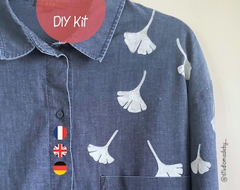 Kit de estampado textil DIY: recicla tu ropa con sellos de hojas de ginkgo.