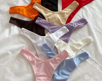 Conjunto de tanga y braguita de mezcla de algodón, lencería en forma de V (paquete de 3 o 5)