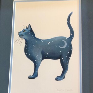 猫のアートプリント - 青い猫、月の猫、宇宙の猫、ジクレープリント、三日月アート