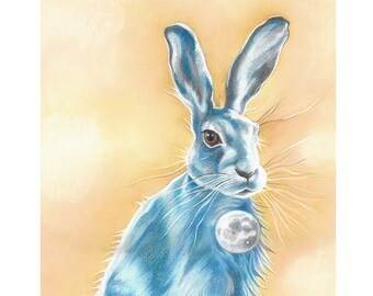 Lunar Hare Giclee Art Print: Mystical Animal Drawing
