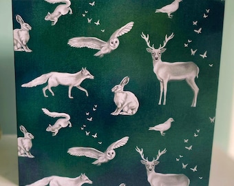 Woodland Animals Greeting Card: Chalk Pastel Wildlife Art