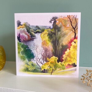 Belle carte de paysage - Richmond upon Thames, aquarelle d'arbres, Richmond Hill, Tamise, art de la rivière