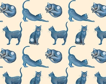 Lunar Cats Wrapping Paper: (2 A2 Sheets) Blue Cat Lover Gift Wrap