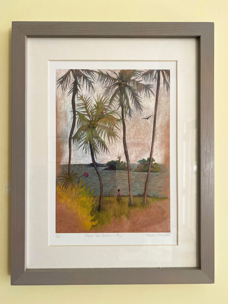 Fijian Art Giclee Print, limited edition After the Storm Fiji palm tree art, tropical art print image 3