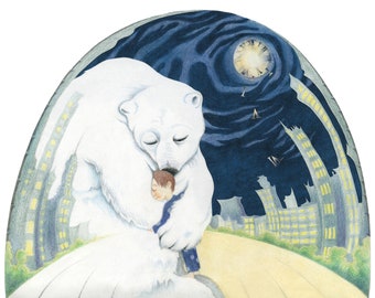 Polar Bear Art Print - childhood art, bear hug