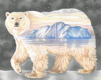 Polar Bear Art Giclee Print - "Nanuq. The ever-wandering one" - wildlife art, surreal art, meaningful art, winter scene