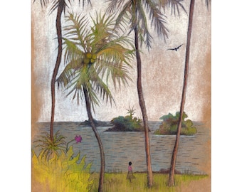 Fijian Art Giclee Print, limited edition - "After the Storm - Fiji" - palm tree art, tropical art print