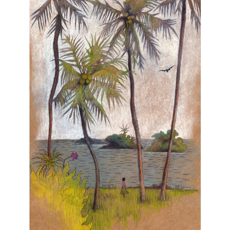 Fijian Art Giclee Print, limited edition After the Storm Fiji palm tree art, tropical art print image 1