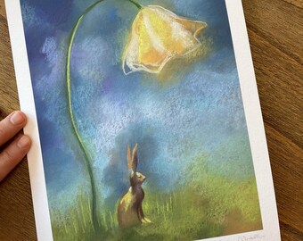 Stampa artistica di lepre: disegno a pastello giclée fine art, edizione limitata, regalo di Pasqua