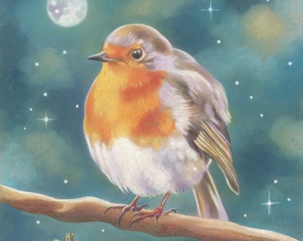 Robin greeting card - bird art, nostalgic art