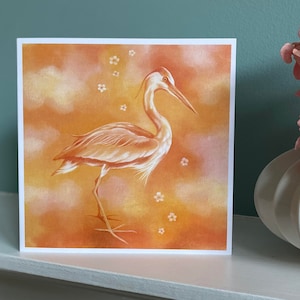 Reiher Grußkarte - Vogel Karte, Reiher Kunst Karte, Dankbarkeit