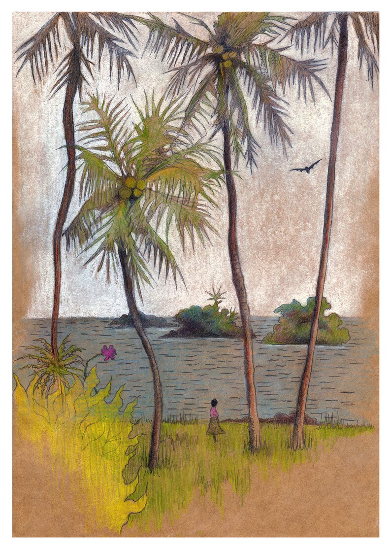 Fijian Art Giclee Print, limited edition After the Storm Fiji palm tree art, tropical art print image 2