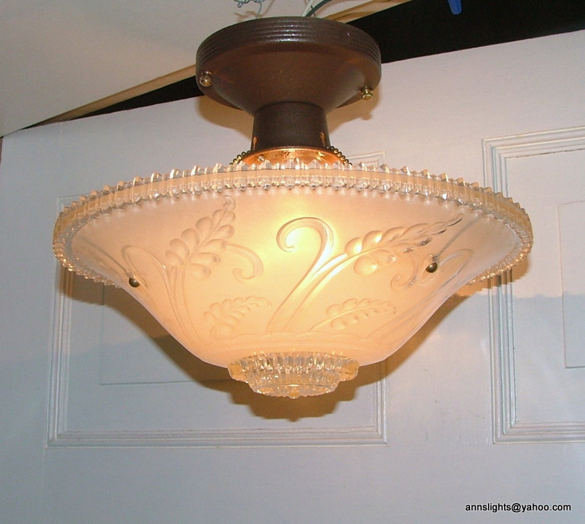 Vintage Glass Pendant Hanging Ceiling Light Lamp Shade Antique Etsy