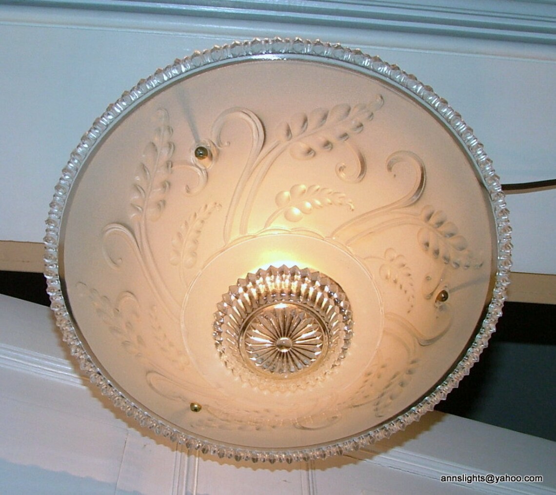 Vintage Glass Pendant Hanging Ceiling Light Lamp Shade Antique Etsy