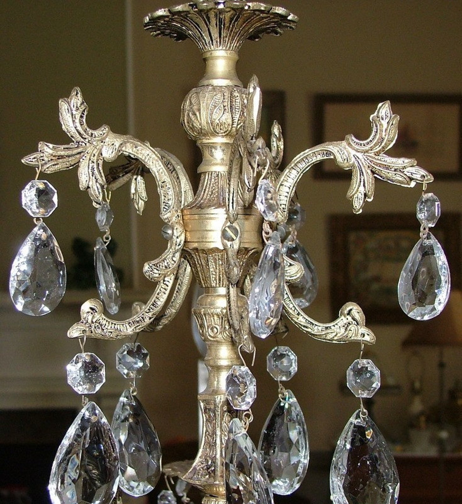 50 Prism Made In Spain Antique Brass Chandelier Light Etsy