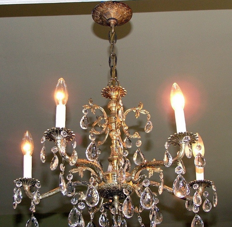 50 Prism Made In Spain Antique Brass Chandelier Light Etsy