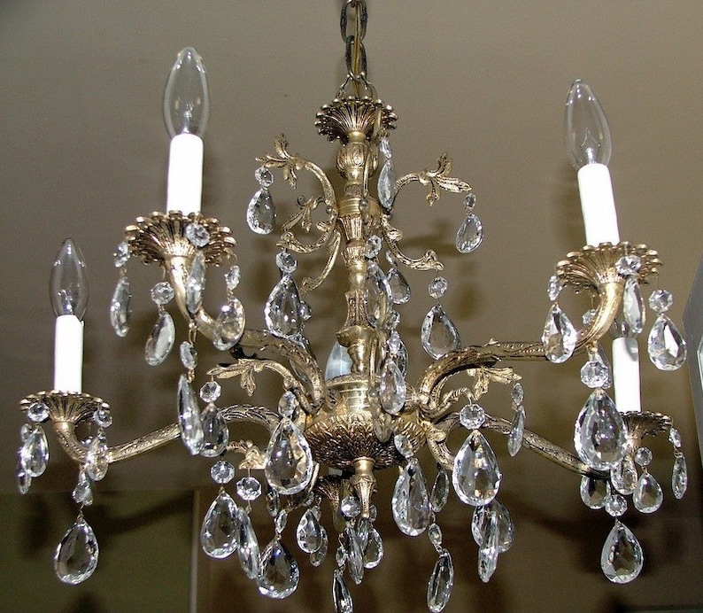 50 Prism Made In Spain Antique Brass Chandelier Light Etsy