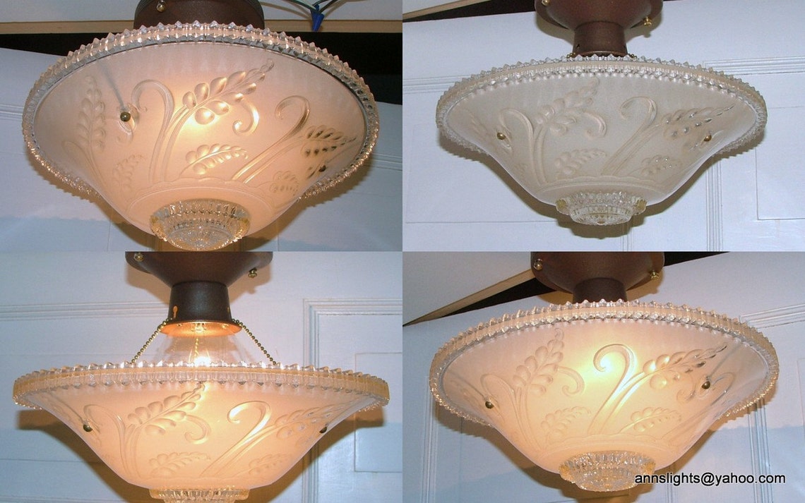 Vintage Glass Pendant Hanging Ceiling Light Lamp Shade Antique Etsy