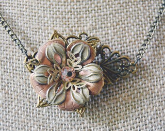 Frosted Earth-Vintage Copper and Brass Flower Necklace