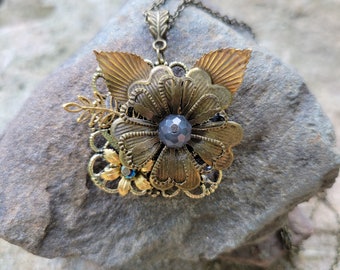 Brass Love-Vintage Copper and Brass Flower Necklace
