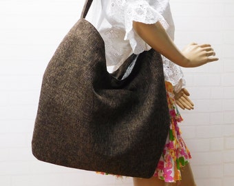 Brown upholstery fabric shoulder bag