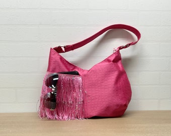 Pink bling handbag, sequins on fringe hobo bag, ladies fun fashion everyday sling