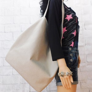 Canvas Shoulder Bag, light gray hobo bag, women&#39;s canvas sling bag, gray slouch bag, canvas fashion bag, large canvas handbag
